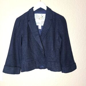 Anthropologie TABITHA Navy Cotton Blend Cropped Blazer